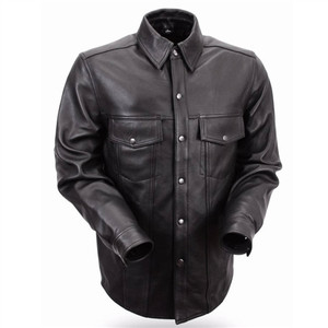 First MFG Men's Leather Motorcycle Shirt in soft cowhide with snap-down collar and four outside pockets First MFG Men's Leather Motorcycle Shirt in soft cowhide with snap-down collar and four outside pockets