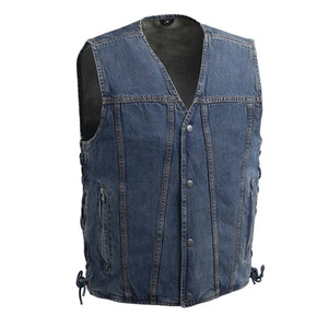 First MFG Co. Gambler Blue Denim Biker Vest with concealed carry pockets and side lacing First MFG Co. Gambler Blue Denim Biker Vest with concealed carry pockets and side lacing
