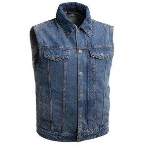 First Classics Men's Blue Denim Motorcycle Vest, Unlined w/ Collar First Classics Men's Blue Denim Motorcycle Vest, Unlined w/ Collar