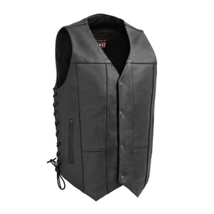 First MFG 10-Pocket Men's Leather Biker Vest with snap front and concealed carry First MFG 10-Pocket Men's Leather Biker Vest with snap front and concealed carry