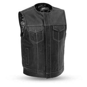 First MFG Bandit Leather Club Vest with concealed carry pockets and paisley lining First MFG Bandit Leather Club Vest with concealed carry pockets and paisley lining