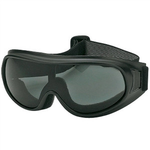 Foam padded biker fit-over goggles in black with adjustable strap and UV400 lenses Foam padded biker fit-over goggles in black with adjustable strap and UV400 lenses