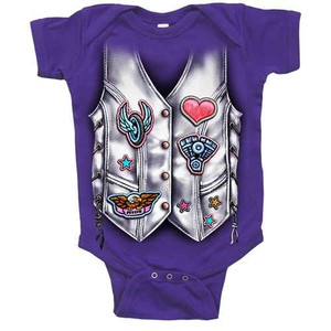 Baby Motorcycle Clothes: Girls Biker Vest Purple Body-Suit Baby Motorcycle Clothes: Girls Biker Vest Purple Body-Suit