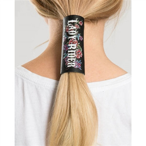 Hair Glove Lady Rider Leather Biker Hair Glove 4-Inch - Black leather with rose and dagger tattoo design Hair Glove Lady Rider Leather Biker Hair Glove 4-Inch - Black leather with rose and dagger tattoo design