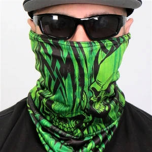 Green skulls motorcycle neck gaiter mask with microfiber lining
