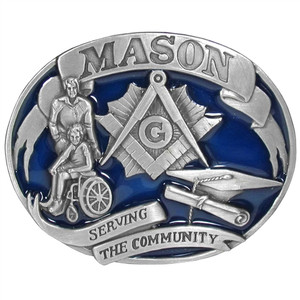 Mason enamel belt buckle with 'Serving the Community' motto Mason enamel belt buckle with 'Serving the Community' motto