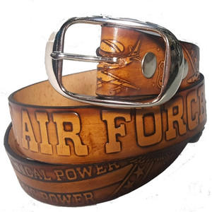 Men's US Air Force Leather Belt, Embossed Brown Cowhide