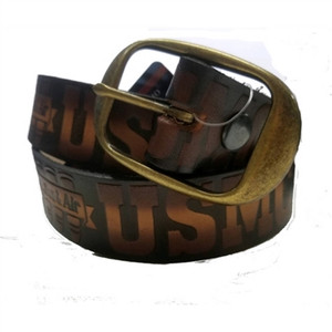 USA-made full-grain leather belt embossed with USMC Eagle Globe and Anchor emblem – removable buckle USA-made full-grain leather belt embossed with USMC Eagle Globe and Anchor emblem – removable buckle