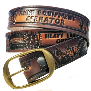 USA-made heavy equipment operator embossed leather belt with removable buckle USA-made heavy equipment operator embossed leather belt with removable buckle
