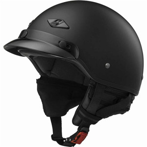 LS2 matte black bagger half motorcycle helmet with removable neck skirt, zip-off sun shield, and integrated speaker pockets LS2 matte black bagger half motorcycle helmet with removable neck skirt, zip-off sun shield, and integrated speaker pockets
