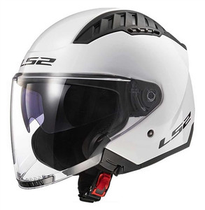 LS2 White Copter open face motorcycle helmet with flip-up clear visor and internal drop-down sun shield LS2 White Copter open face motorcycle helmet with flip-up clear visor and internal drop-down sun shield