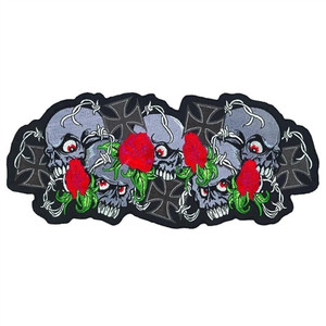 Biker Patches Large Skull & Roses, Lethal Threat Biker Patches Large Skull & Roses, Lethal Threat