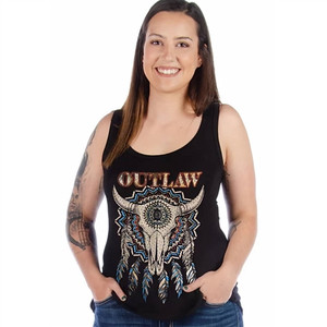 Liberty Wear Outlaw Steer Skull Tank Top featuring rhinestone-embellished steer skull graphic on black sleeveless tee Liberty Wear Outlaw Steer Skull Tank Top featuring rhinestone-embellished steer skull graphic on black sleeveless tee