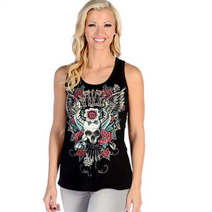 Bling Devilish Lace Tank Top by Liberty Wear, USA Made, featuring rhinestone-studded devil heart graphic and lace back Bling Devilish Lace Tank Top by Liberty Wear, USA Made, featuring rhinestone-studded devil heart graphic and lace back