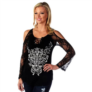Liberty Wear Shirts: Bohemian Lace Rhinestone Scrolls Liberty Wear Shirts: Bohemian Lace Rhinestone Scrolls