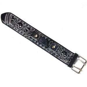 Vintage Skull Embossed Leather Watch Band USA Made in black with silver buckle Vintage Skull Embossed Leather Watch Band USA Made in black with silver buckle