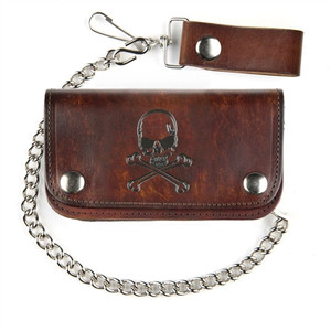 6-Inch Fleur de Lis Brown Leather Chain Wallet | USA Made