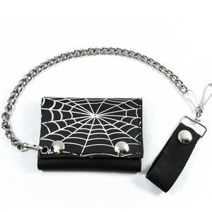 Spider Web Men's Leather Chain Wallet, Tri-Fold, USA Cowhide Spider Web Men's Leather Chain Wallet, Tri-Fold, USA Cowhide