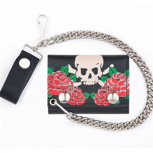 Iron Cross Skull Leather Chain Wallet | USA Made Biker Wallet