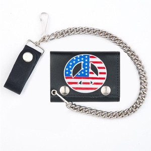 Patriotic Peace Sign Leather Chain Wallet, Tri-Fold Patriotic Peace Sign Leather Chain Wallet, Tri-Fold