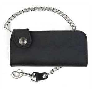 Black Leather Chain Wallets: USA Made Cowhide, Buffalo Nickel Snap Black Leather Chain Wallets: USA Made Cowhide, Buffalo Nickel Snap