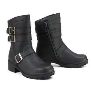 Milwaukee Cameo Ladies Motorcycle Boots with Triple Buckle Design and Side Zipper Milwaukee Cameo Ladies Motorcycle Boots with Triple Buckle Design and Side Zipper