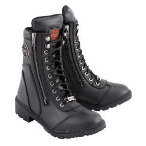 Milwaukee Leather MBL9301 Women's Black Lace-Up Motorcycle Boots with Side Zipper Entry