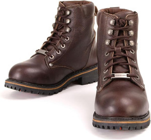 Close-up of lace-up detailing on Milwaukee Leather MBL9308 women's brown logger boots