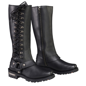 Milwaukee Leather Women's 8-Inch Lace-Up Motorcycle Harness Boots with Side Zipper Milwaukee Leather Women's 8-Inch Lace-Up Motorcycle Harness Boots with Side Zipper