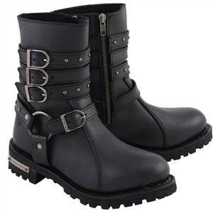 Milwaukee Leather Women's 9-Inch Triple Buckle Black Leather Harness Boots with Side Zipper Entry Milwaukee Leather Women's 9-Inch Triple Buckle Black Leather Harness Boots with Side Zipper Entry
