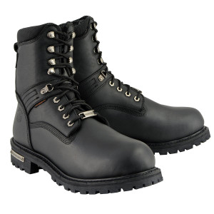 Waterproof Milwaukee Leather men's lace-up motorcycle boots featuring an inside side zipper entry