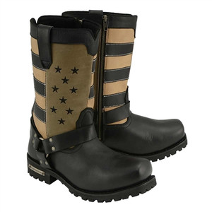 Milwaukee Leather stars and stripes motorcycle harness boots in brown and black Milwaukee Leather stars and stripes motorcycle harness boots in brown and black
