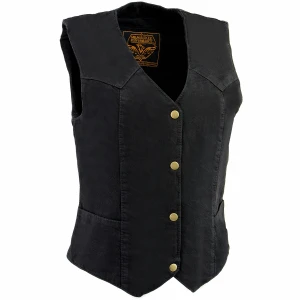 Women's Black Denim Motorcycle Vest, Milwaukee Denim MDL4000