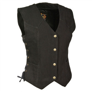 Women's Black Denim Motorcycle Vest: Milwaukee Women's Black Denim Motorcycle Vest: Milwaukee