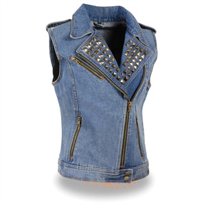 Milwaukee Zipper Front Ladies Blue Denim Vest with Studded Detail MDL4030 Milwaukee Zipper Front Ladies Blue Denim Vest with Studded Detail MDL4030
