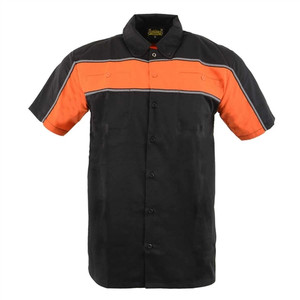 Black w/ Orange Stripe Button-Up Mechanic Shirt, Short Sleeve Black w/ Orange Stripe Button-Up Mechanic Shirt, Short Sleeve