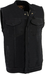 Milwaukee Leather Zipper Black Denim Motorcycle Vest with Snap-Down Collar and Concealed Carry Pockets Milwaukee Leather Zipper Black Denim Motorcycle Vest with Snap-Down Collar and Concealed Carry Pockets
