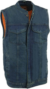 Milwaukee Leather Concealed Carry Blue Denim Motorcycle Vest with snap front closure Milwaukee Leather Concealed Carry Blue Denim Motorcycle Vest with snap front closure