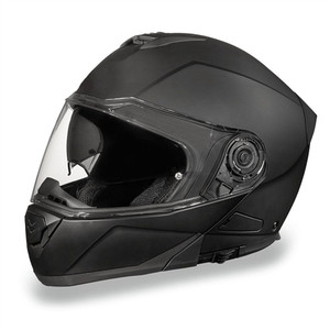 Daytona Dull Black Full Face Modular Motorcycle Helmet with flip-up chin bar, anti-scratch clear shield with Pinlock 30 lens, and retractable smoke sun visor
