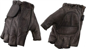 Milwaukee Leather retro brown fingerless motorcycle gloves – front view showcasing distressed cowhide finish and gel-padded palm Milwaukee Leather retro brown fingerless motorcycle gloves – front view showcasing distressed cowhide finish and gel-padded palm