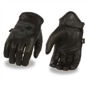 Milwaukee Leather men's black leather motorcycle gloves with reflective skull design Milwaukee Leather men's black leather motorcycle gloves with reflective skull design