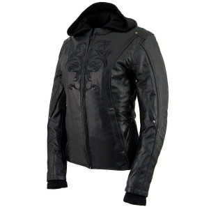 Milwaukee Leather Women's Black Hoodie Jacket with Reflective Tribal Design Milwaukee Leather Women's Black Hoodie Jacket with Reflective Tribal Design