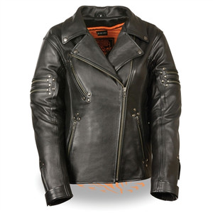 Ladies Biker Leather Motorcycle Jacket - Gun Pocket Ladies Biker Leather Motorcycle Jacket - Gun Pocket