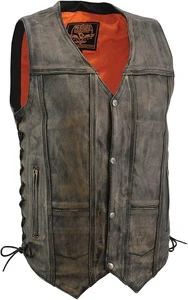 Milwaukee Leather MLM3540 Men's Roulette Distressed Brown 10 Pocket Motorcycle Vest