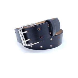 Oil-tan black leather belt 1.5-inch width handcrafted in the USA with double-prong buckle Oil-tan black leather belt 1.5-inch width handcrafted in the USA with double-prong buckle