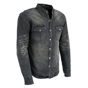 Milwaukee black denim armored motorcycle shirt with Kevlar reinforcement and CE approved armor