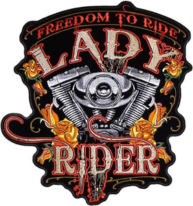 Hot Leathers lady rider biker patch with Freedom to Ride engine and flowers Hot Leathers lady rider biker patch with Freedom to Ride engine and flowers