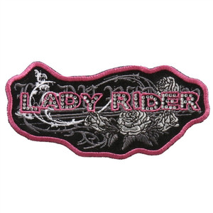 Hot Leathers Lady Rider Roses Biker Patch in pink and black with embroidered lettering and rhinestones Hot Leathers Lady Rider Roses Biker Patch in pink and black with embroidered lettering and rhinestones