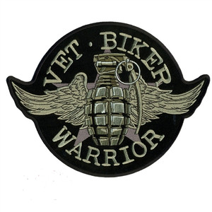 Vet, Biker, Warrior Patch by Hot Leathers – motorcycle patch with grenade design Vet, Biker, Warrior Patch by Hot Leathers – motorcycle patch with grenade design