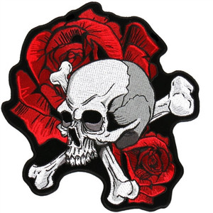 Red Rose Skull Cross Bones Biker Patch, Hot Leathers Red Rose Skull Cross Bones Biker Patch, Hot Leathers